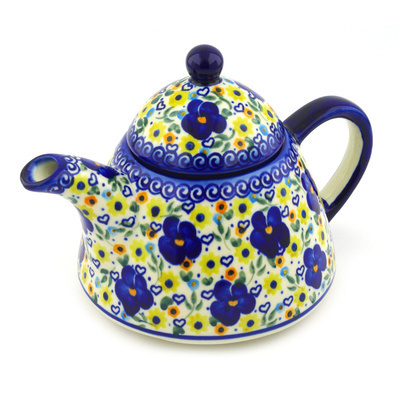 Polish Pottery Tea or Coffee Pot 34 oz Patches Of Love UNIKAT