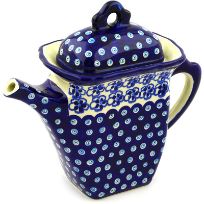 Polish Pottery Tea or Coffee Pot 37 oz Aloha Blue
