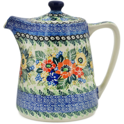 Polish Pottery Tea or Coffee Pot 37 oz Iris Meadow UNIKAT