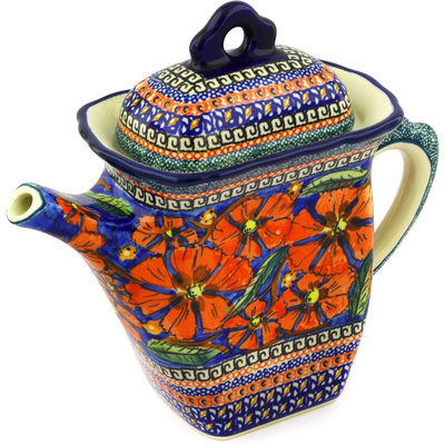 Polish Pottery Tea or Coffee Pot 37 oz Poppies UNIKAT