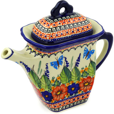 Polish Pottery Tea or Coffee Pot 37 oz Spring Splendor UNIKAT