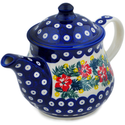 Polish Pottery Tea or Coffee Pot 38 oz Tropical Peacock UNIKAT
