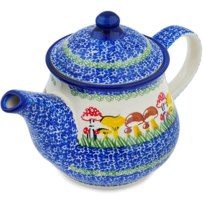 Polish Pottery Tea or Coffee Pot 38 oz Wild Mushroom Picking