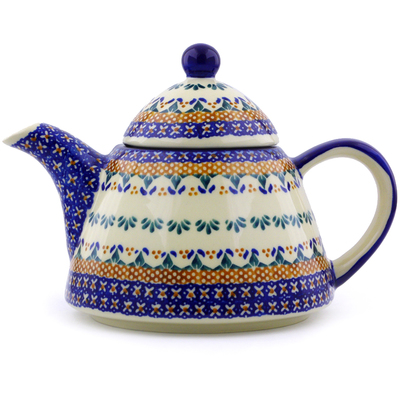 Polish Pottery Tea or Coffee Pot 39 oz Blue Cress