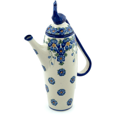 Polish Pottery Tea or Coffee Pot 39 oz Field Of Blue UNIKAT