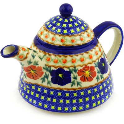 Polish Pottery Tea or Coffee Pot 39 oz Paradise Poppy