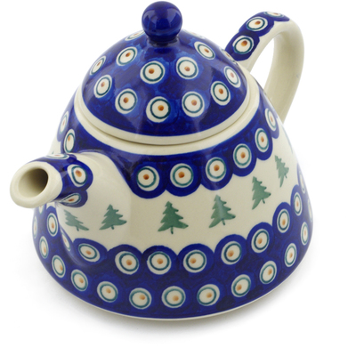 Polish Pottery Tea or Coffee Pot 39 oz Peacock Pines