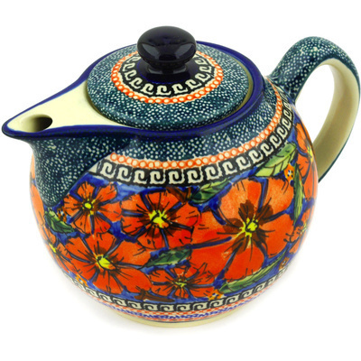 Polish Pottery Tea or Coffee Pot 39 oz Poppies UNIKAT