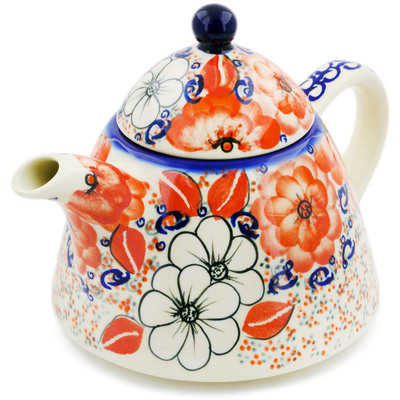 Polish Pottery Tea or Coffee Pot 39 oz Poppy Passion