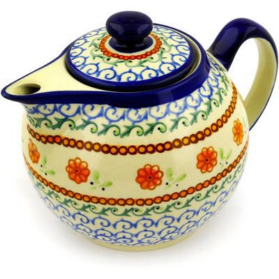 Polish Pottery Tea or Coffee Pot 39 oz Sunflower Waves