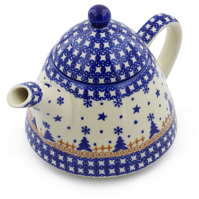 Polish Pottery Tea or Coffee Pot 39 oz Winter Snow