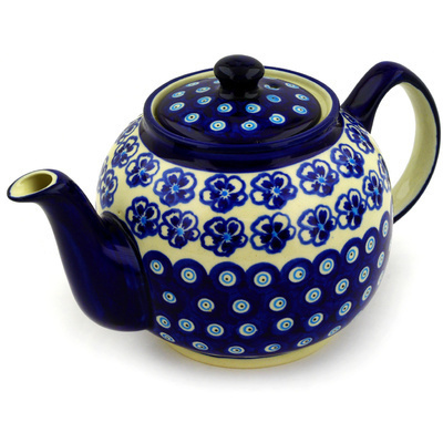 Polish Pottery Tea or Coffee Pot 4 Cup Aloha Blue
