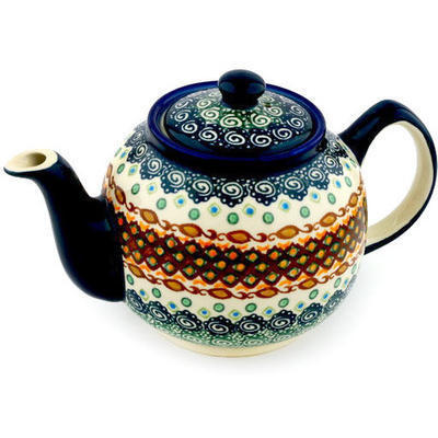 Polish Pottery Tea or Coffee Pot 4 Cup Artichoke Heart UNIKAT
