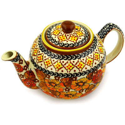 Polish Pottery Tea or Coffee Pot 4 Cup Autumn Glow UNIKAT