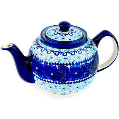 Polish Pottery Tea or Coffee Pot 4 Cup Azure Sea UNIKAT