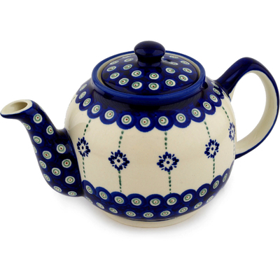 Polish Pottery Tea or Coffee Pot 4 Cup Blue Boutonniere