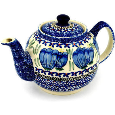 Polish Pottery Tea or Coffee Pot 4 Cup Blue Bulbs