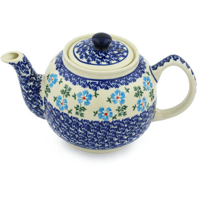 Polish Pottery Tea or Coffee Pot 4 Cup Blue Summer