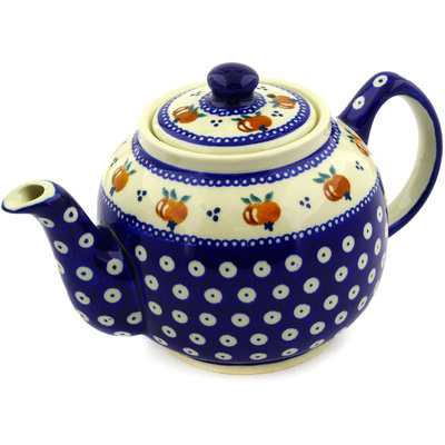 Polish Pottery Tea or Coffee Pot 4 Cup Country Apple Peacock