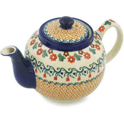 Polish Pottery Tea or Coffee Pot 4 Cup Floral Waltz UNIKAT