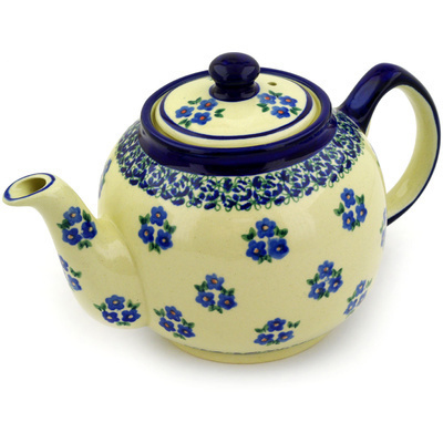 Polish Pottery Tea or Coffee Pot 4 Cup Forget Me Not Dots