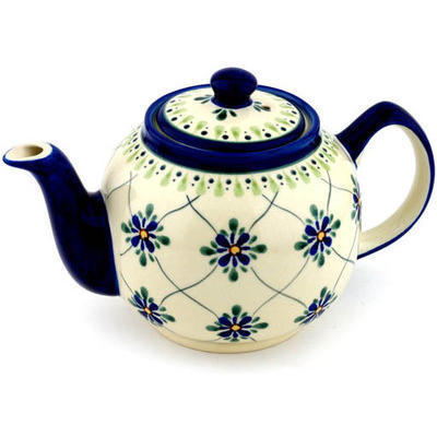 Polish Pottery Tea or Coffee Pot 4 Cup Gingham Trellis