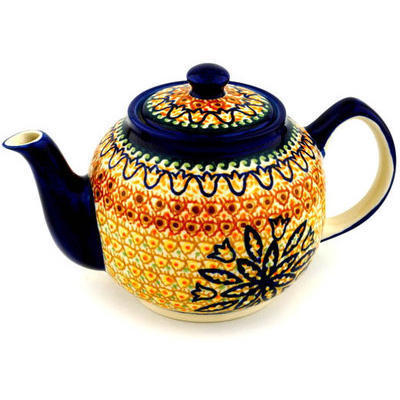 Polish Pottery Tea or Coffee Pot 4 Cup Golden Tulip UNIKAT