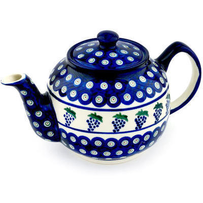 Polish Pottery Tea or Coffee Pot 4 Cup Grape Peacock