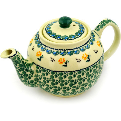 Polish Pottery Tea or Coffee Pot 4 Cup Green Bubbles