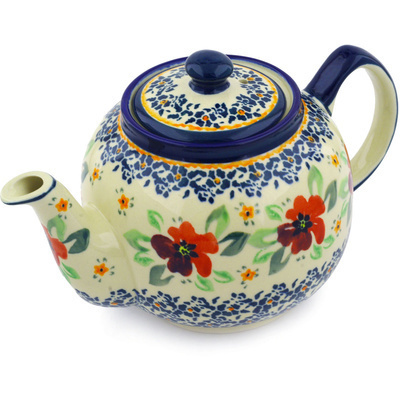 Polish Pottery Tea or Coffee Pot 4 Cup Nightingale Flower