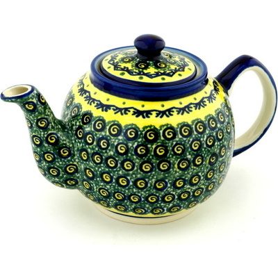 Polish Pottery Tea or Coffee Pot 4 Cup Peacock Bumble Bee