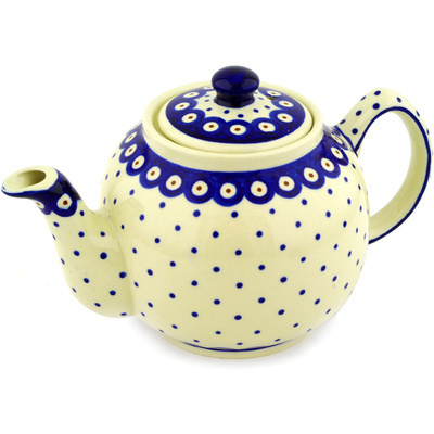 Polish Pottery Tea or Coffee Pot 4 Cup Peacock Dots
