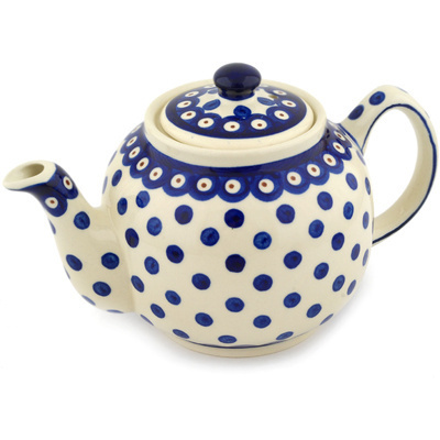 Polish Pottery Tea or Coffee Pot 4 Cup Peacock Dots