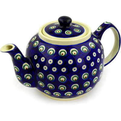 Polish Pottery Tea or Coffee Pot 4 Cup Peacock Eyes