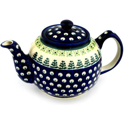 Polish Pottery Tea or Coffee Pot 4 Cup Peacock In The Pines