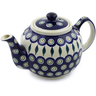 Polish Pottery Tea or Coffee Pot 4 Cup Peacock Leaves