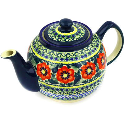 Polish Pottery Tea or Coffee Pot 4 Cup Poppies All Around UNIKAT