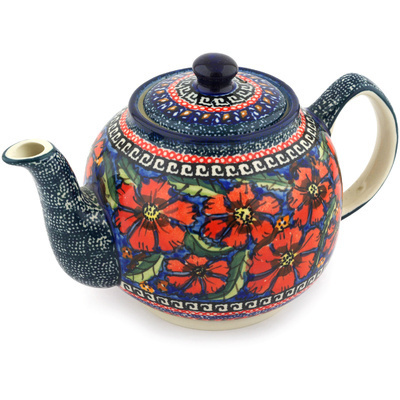 Polish Pottery Tea or Coffee Pot 4 Cup Poppies UNIKAT