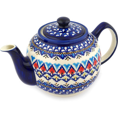 Polish Pottery Tea or Coffee Pot 4 Cup Poppy Kaleidoscope UNIKAT