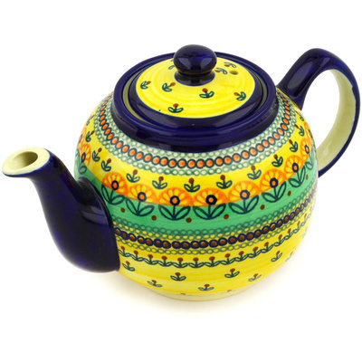 Polish Pottery Tea or Coffee Pot 4 Cup Prairie Sunrise UNIKAT