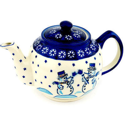 Polish Pottery Tea or Coffee Pot 4 Cup Snow Buddies
