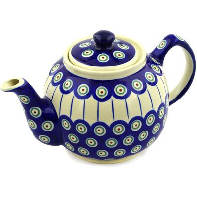 Polish Pottery Tea or Coffee Pot 4 Cup Traditional Peacock