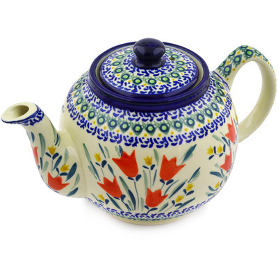 Polish Pottery Tea or Coffee Pot 4 Cup Tulip Twins UNIKAT