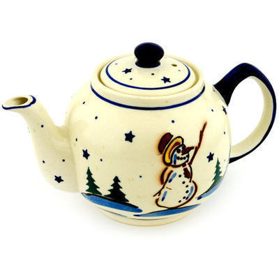 Polish Pottery Tea or Coffee Pot 4 Cup Winter Snowman