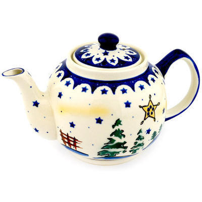Polish Pottery Tea or Coffee Pot 4 Cup Winter Wonderland