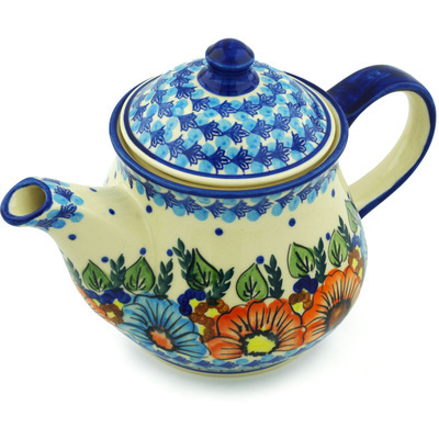 Polish Pottery Tea or Coffee Pot 40 oz Bold Poppies