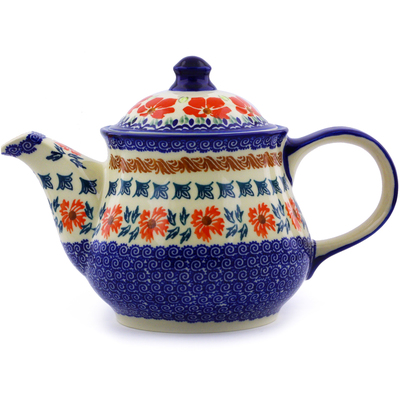 Polish Pottery Tea or Coffee Pot 40 oz Red Cornflower