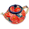 Polish Pottery Tea or Coffee Pot 41 oz Radiant Red Garden UNIKAT