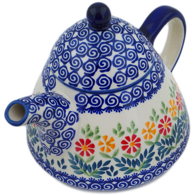 Polish Pottery Tea or Coffee Pot 41 oz Wave Of Flowers