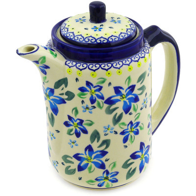 Polish Pottery Tea or Coffee Pot 42 oz Blue Clematis